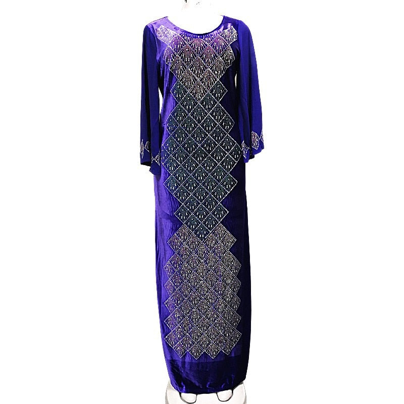 Autumn Dresses Women Abaya Diamonds Maxi Dress Ankara-FrenzyAfricanFashion.com