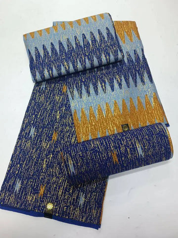 Image of Navy Kente Wax Print Ankara African Fabric Dress Craft DIY Cotton 4+2 yards-FrenzyAfricanFashion.com