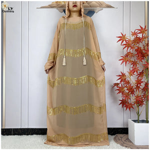 2024 Muslim Abayas For Women Prayer Garment Ramadan Chiffon Sequin Loose Long Sleeved Boubou Maxi Islam Femme Robe With Hooded-FrenzyAfricanFashion.com