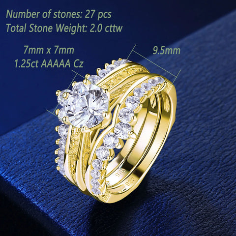 Image of Newshe 2 Carat Bridal Ring Set for Women Yellow Gold Round Cut AAAAA Cubic Zirconia Wedding Engagement Anniversary Band BR1167_Y-FrenzyAfricanFashion.com