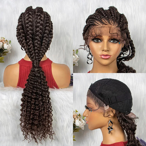 Image of Synthetic Lace Front Cornrow Braids Wigs 28 Inch Double Dutch Braids Handmade Twist Braided Wigs with Baby Hair-FrenzyAfricanFashion.com