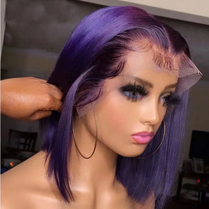 Short Bob Wig 180% Dark Purple Lace Front Human Hair Wigs For Women 13x4 Lace Frontal Wig Colored Straight Bob Lace Front Wigs-FrenzyAfricanFashion.com