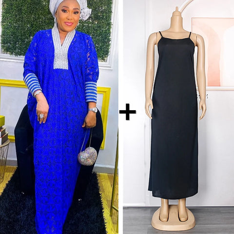 Image of African Dresses for Women Muslim Fashion Lace Boubou Dashiki Ankara Outfits Evening Gown Dubai Kaftan Abaya Robe Marocaine-FrenzyAfricanFashion.com