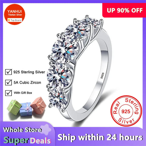 Image of Women's Luxury Silver 925 Rings Sparkling 3.6ct Diamond Moissanite Rings for Bride Engagement Wedding Band Gift Jewelry-FrenzyAfricanFashion.com