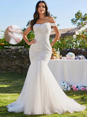 Elegant Wedding Dresses Off Shoulder Sleeveless Floor Length-FrenzyAfricanFashion.com