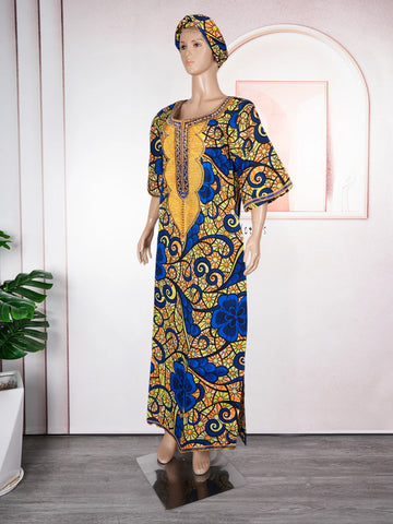 Image of H&D New African Dresses For Women Embroidery Bazin Floral Boho Dresses Ankara Rich Long Robes Nigeria Party Wedding Ramadan 2024-FrenzyAfricanFashion.com