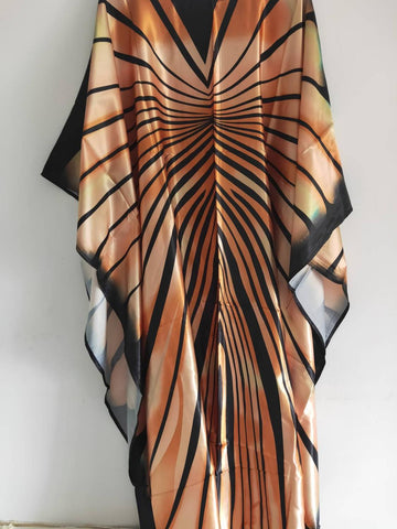 Image of Luxury Dubai Kaftan Abaya Muslim Maxi Dress zebra Stripe print-FrenzyAfricanFashion.com