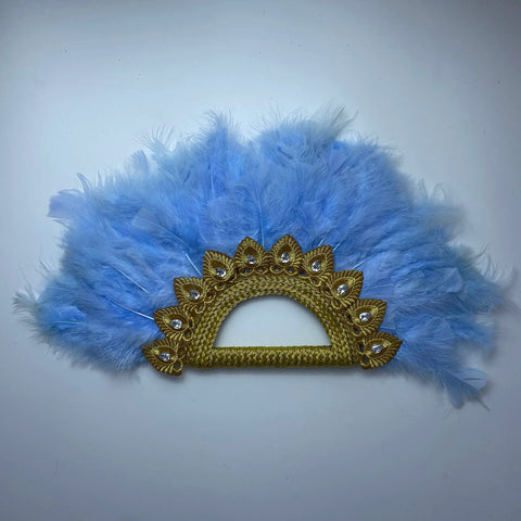 Image of Big Size Design African Blue Feather Fan Ladies Wedding Feather Fan For Bride Double Side Feather Nigerian Stones Dance Handfan-FrenzyAfricanFashion.com