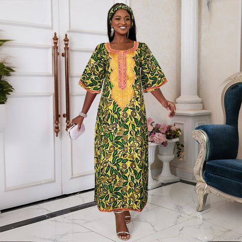 Image of H&D New African Dresses For Women Embroidery Bazin Floral Boho Dresses Ankara Rich Long Robes Nigeria Party Wedding Ramadan 2024-FrenzyAfricanFashion.com