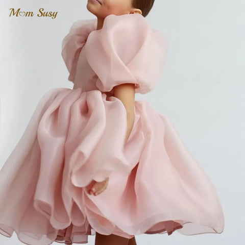 Image of Fashion Girl Princess Vintage Dress Tulle Child Puff Sleeve-FrenzyAfricanFashion.com