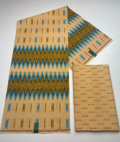 Image of Kente Gold Real Wax Fabric Nigeria Ghana Style Sewing Dress Craft Cotton Fabric 6 Yard (2 + 4)-FrenzyAfricanFashion.com