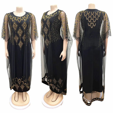 Image of Two-Piece Dresses Women Mesh Caftan Abaya Robe Clothes-FrenzyAfricanFashion.com