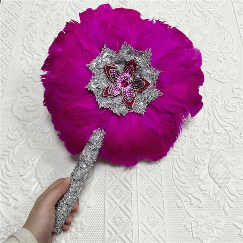 Image of 1pcs Small Size African Goose Feather HandFan for Dance Mariage Wedding Decoration Hand Fan Black Nigerian Feathers Fan-FrenzyAfricanFashion.com