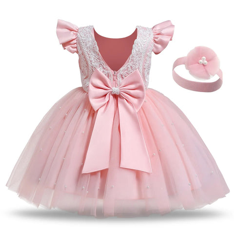 Image of Toddler Baby Girl Dress Big Bow Baptism Dress-FrenzyAfricanFashion.com