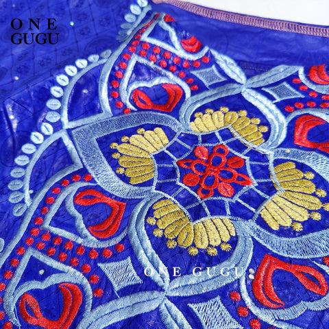 Image of New African Dashiki Outfits Ryal Blue Bazin Riche Long Dress With Stones Embroidery Laces Nigerian Wedding Party Basin Dresses-FrenzyAfricanFashion.com