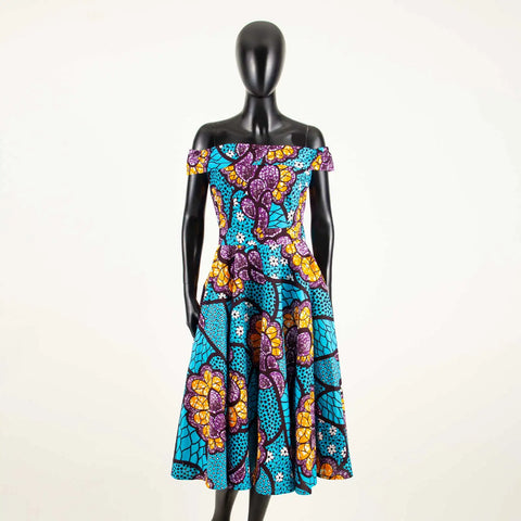 Image of Women Print Off Shoulder Traditional African Clothing Strapless Dress Ankara-FrenzyAfricanFashion.com