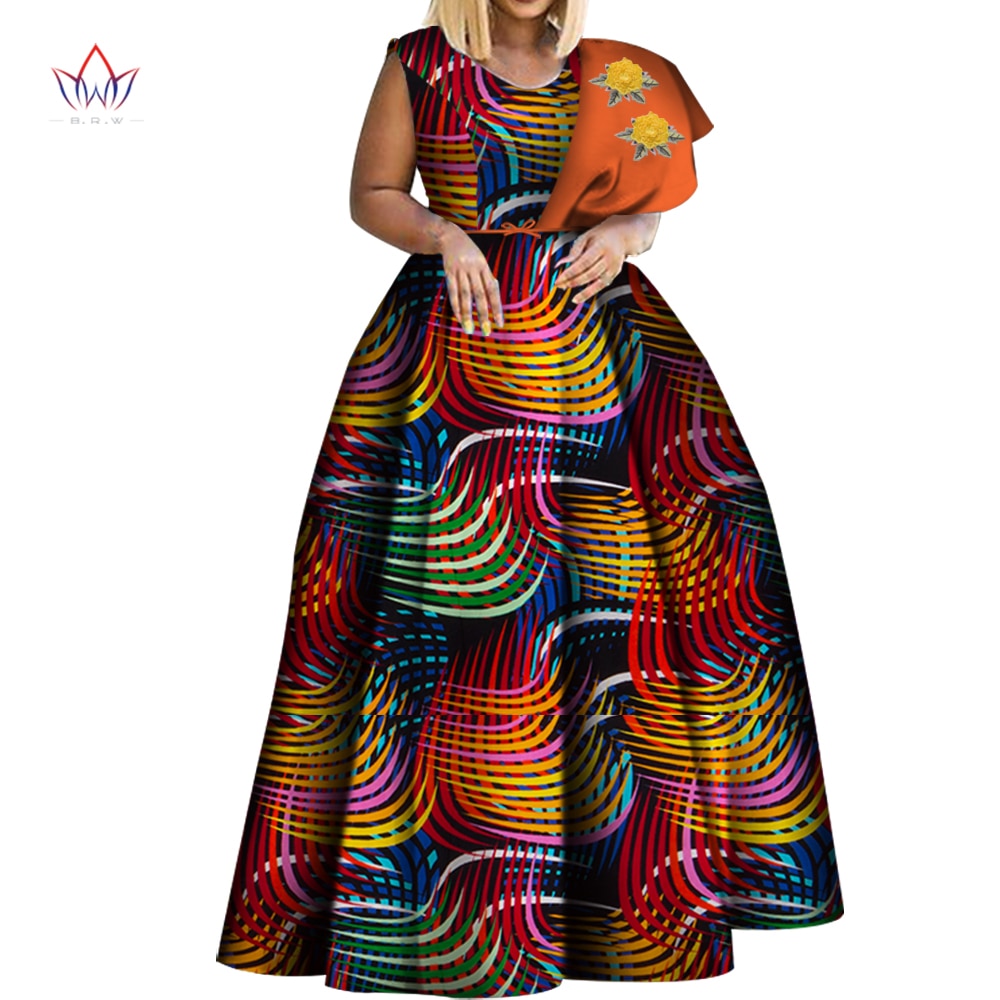 Dashiki African Print Dresses One-shoulder Party Dress Plus Size African Dresses-FrenzyAfricanFashion.com