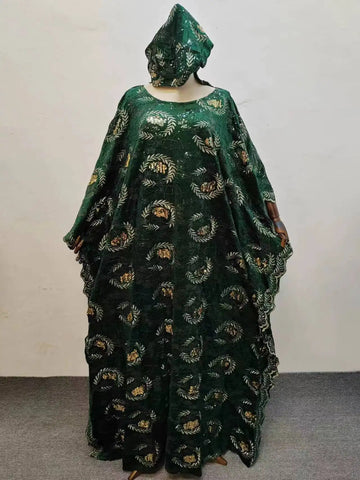 Image of New Fashion Africa Clothing For Woman Dashiki Velvet Fabric Sequin Lace Loose Long Dresses High Quality Free Size Whit Scarf-FrenzyAfricanFashion.com