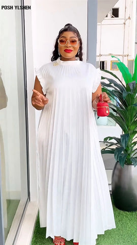 Image of Pleated Abaya African Dresses for Women 2024 Summer Plus Size Traditional Nigeria Caftan Dress Abaya Musulman Robe Femme Clothes-FrenzyAfricanFashion.com