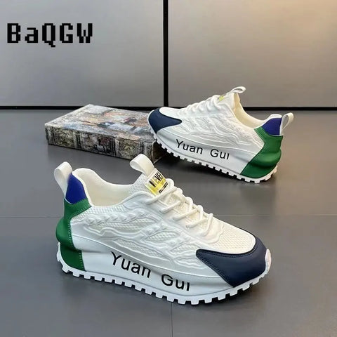 Image of Chunky Sneakers Men Running Shoes Casual Breathable Leather Mesh-FrenzyAfricanFashion.com