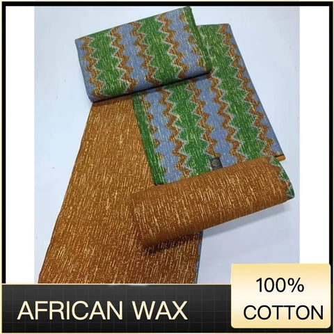 Image of Ankara African Fabric kente gold Real Wax Dress Craft DIY Cotton 4+2yards-FrenzyAfricanFashion.com