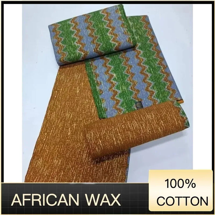 Ankara African Fabric kente gold Real Wax Dress Craft DIY Cotton 4+2yards-FrenzyAfricanFashion.com