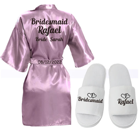 Image of Customized Logo Wedding Bathrobe Faux Silk Bridal Robe Bride Bridesmaid Wedding Robes Woman Bachelorette Hen Party-FrenzyAfricanFashion.com