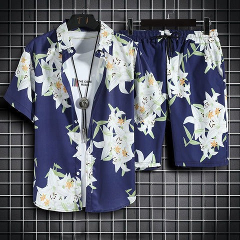 Image of Beach Clothes For Men 2 Piece Set Quick Dry Hawaiian Shirt and Shorts Set Men Fashion Clothing Printing Casual Outfits Summer-FrenzyAfricanFashion.com