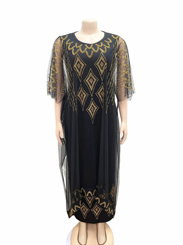 Image of Two-Piece Dresses Women Mesh Caftan Abaya Robe Clothes-FrenzyAfricanFashion.com