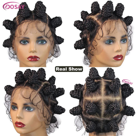 Image of Cornrow Bantu Knots Braided Wigs Full Lace Women African Twist Buns Knotless Braids-FrenzyAfricanFashion.com