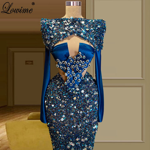 Image of Dubai Royal Blue Luxury Evening Dresses Sparkly Sequins Evening Gowns Special Crystals Celebrity Dresses For Women Vestidos-FrenzyAfricanFashion.com