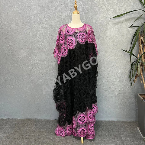 Image of Party DressesWomen Sleeveless Free Size Lace Embroidery Long Maxi Dress African Clothes-FrenzyAfricanFashion.com