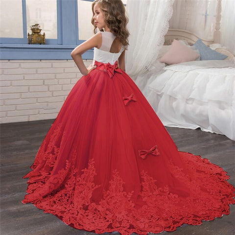 Image of Lace Dress Flower Design Princess Dress Sleeveless Party Ball Gown-FrenzyAfricanFashion.com