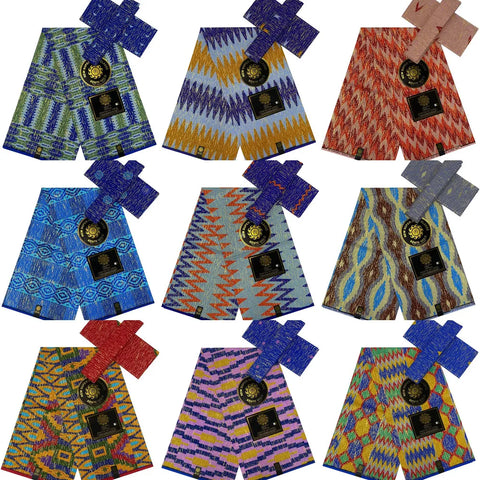 Image of Kente Gold Real Wax Fabric Nigeria Ghana Style Sewing Dress Craft Cotton Fabric 6 Yard (2 + 4)-FrenzyAfricanFashion.com