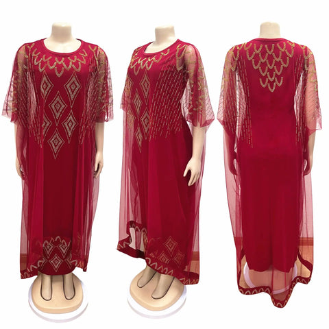 Image of Two-Piece Dresses Women Mesh Caftan Abaya Robe Clothes-FrenzyAfricanFashion.com