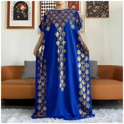 Image of Women Dubai Stretch Print Loose Fit Elegant Dresses Caftan Moroccan Robe With Headscarf-FrenzyAfricanFashion.com