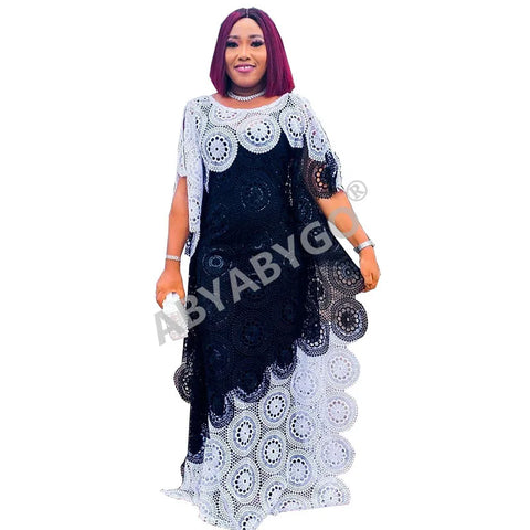 Image of Party DressesWomen Sleeveless Free Size Lace Embroidery Long Maxi Dress African Clothes-FrenzyAfricanFashion.com