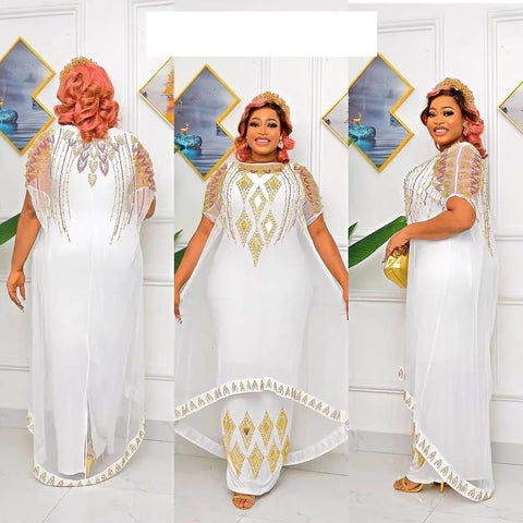 Image of Two-Piece Dresses Women Mesh Caftan Abaya Robe Clothes-FrenzyAfricanFashion.com