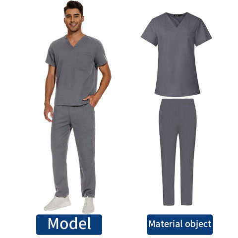 Image of Scrubs Medical Uniform Clinic Hospital Doctor Overalls V-neck Fashion Scrub Pharmacy Nurse Clothes-FrenzyAfricanFashion.com