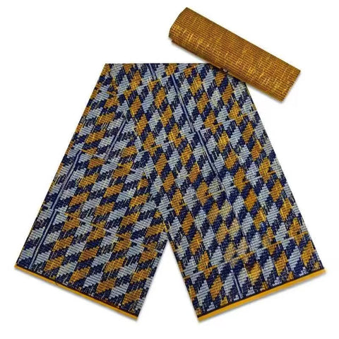 Image of Navy Kente Wax Print Ankara African Fabric Dress Craft DIY Cotton 4+2 yards-FrenzyAfricanFashion.com