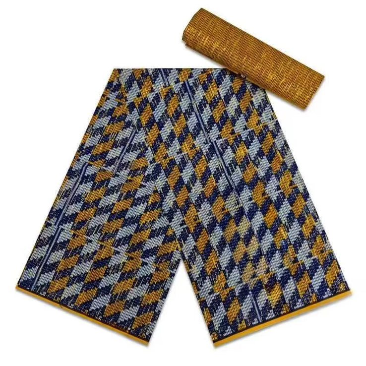 Navy Kente Wax Print Ankara African Fabric Dress Craft DIY Cotton 4+2 yards-FrenzyAfricanFashion.com