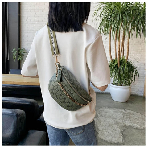 Image of Retro Casual Shoulder Crossbody Women's Bag Large Capacity Korean Fashion Waist Bag Comfortable Wide Shoulder Strap Letter Print-FrenzyAfricanFashion.com