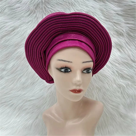 Image of Nigerian gel headgear, with stone bead, already made auto, turban, afro aso ebi gel aso oke, wide brim headgear 7L031502-FrenzyAfricanFashion.com