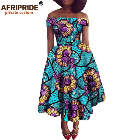 Image of Women Print Off Shoulder Traditional African Clothing Strapless Dress Ankara-FrenzyAfricanFashion.com