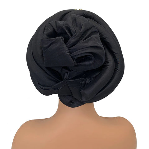 Image of Twisted Braid Turban Cap for Women African Lady Head Wraps Diamonds Nigeria Raw Silk Autogele Headtie Muslim Hat Party Headwear-FrenzyAfricanFashion.com