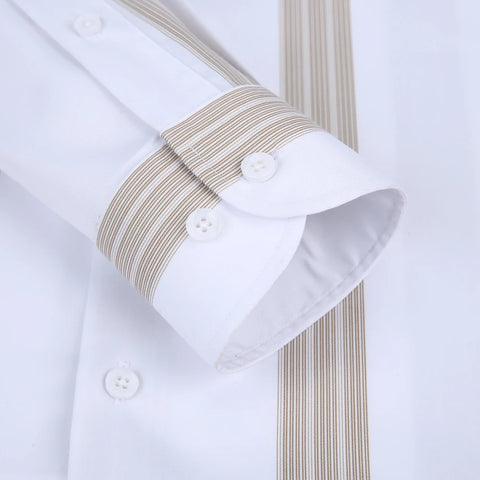 Image of Men's Fashion Long Sleeve Vrtical Stripe Dress Shirts Without Pocket Comfortable Standard-fit Versatile Casual Button-down Shirt-FrenzyAfricanFashion.com