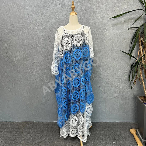 Image of Party DressesWomen Sleeveless Free Size Lace Embroidery Long Maxi Dress African Clothes-FrenzyAfricanFashion.com