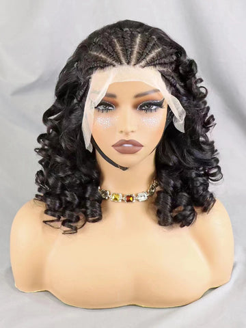 Image of Lace Frontal Wigs Loose Curly Bob Wig Remy Human Hair Natural Cornrow Braided Women hair-FrenzyAfricanFashion.com