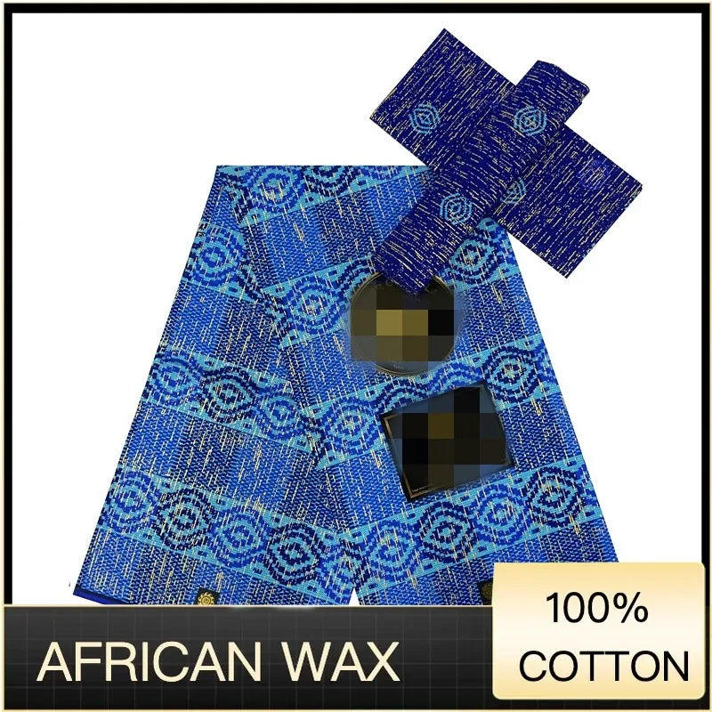 Ankara African Fabric kente gold Real Wax Dress Craft DIY Cotton 4+2yards-FrenzyAfricanFashion.com