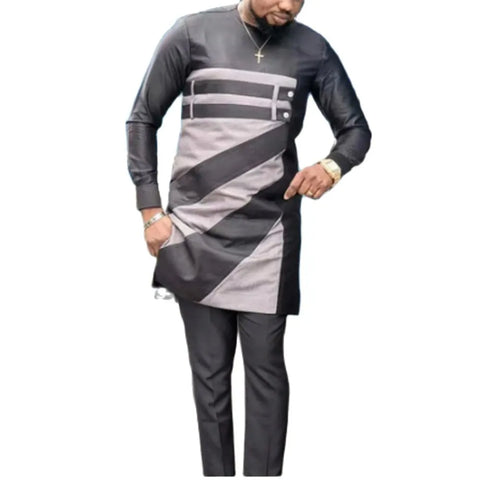 Image of Men's Wedding Suit Two-Piece Trousers T-Shirt Suit Men's Elegant Suit Patchwork Crew Neck Classic Men's Social Suit Dress-FrenzyAfricanFashion.com